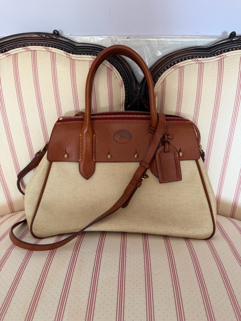 Vintage Dooney & Bourke Panama Wilson Satchel NWOT Cream Canvas and Leather Bag
